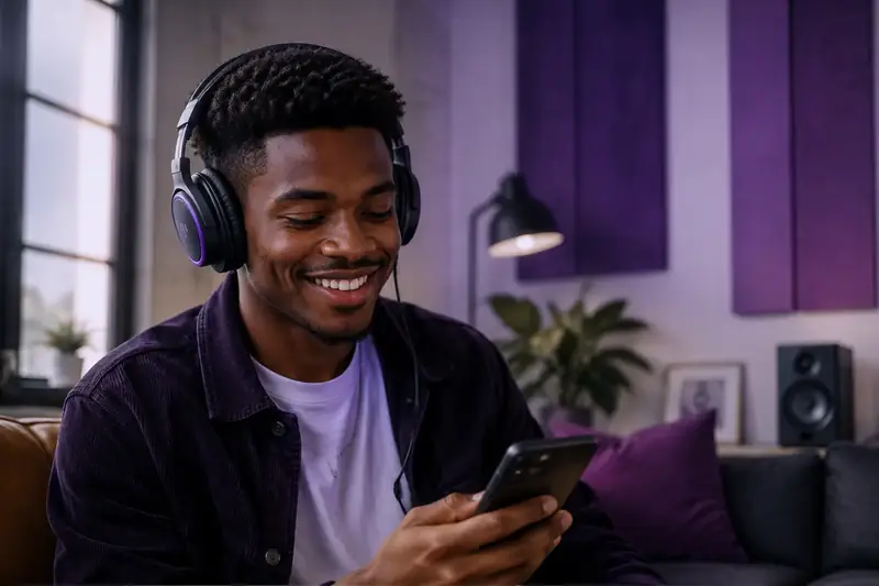 African listener discovering music on a phone